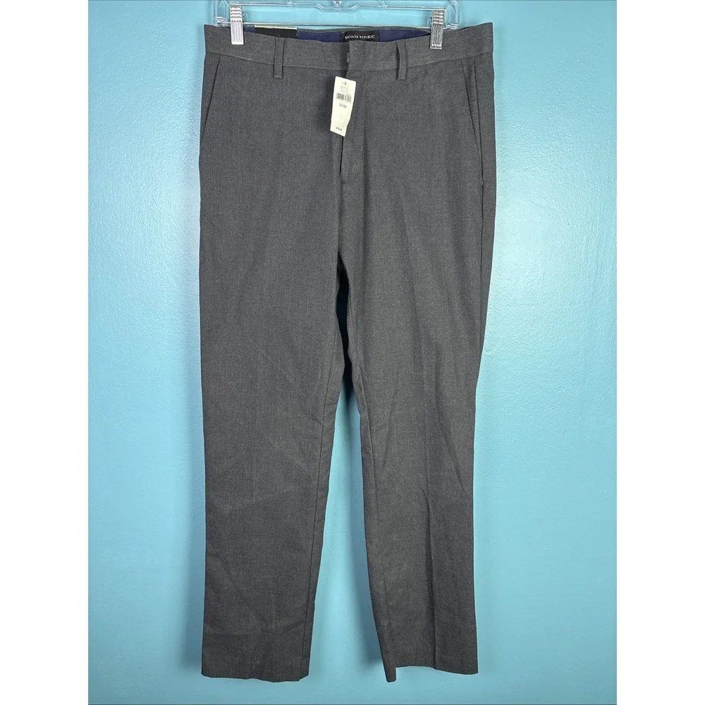 Banana Republic Mens Gray Non-Iron Modern Slim Fit Pants Size 31x32 Preppy